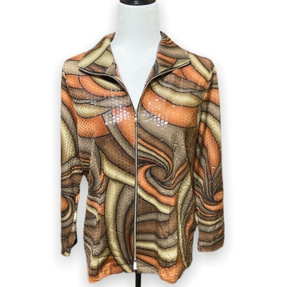 Exclusively Misook Abstract Paillette Sequin Full Zip Jacket Shiny Women Size S